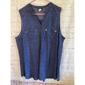 Women's Denim Look Sheer Blue With Pockets Top Size  3XL